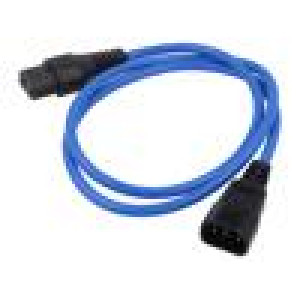 Kabel IEC C13 zásuvka,IEC C14 vidlice PVC 1m modrá 10A 250V