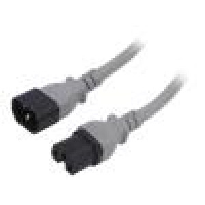 Kabel 3x14AWG IEC C14 vidlice,IEC C15 zásuvka PVC 1m šedá