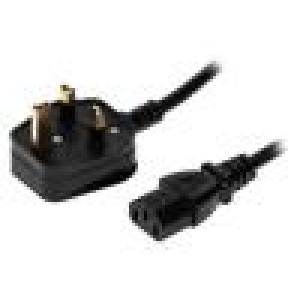 Kabel 3x1mm2 BS 1363 (G) vidlice,IEC C13 zásuvka PVC 1m 3A