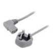 Kabel 3x0,75mm2 BS 1363 (G) vidlice,IEC C13 zásuvka 90° PVC