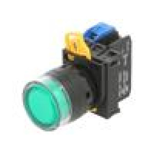 Přepínač: tlačítkový 22mm Stab.pol: 2 NO zelená LED IP65 pol: 2