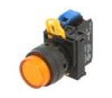 Přepínač: tlačítkový 22mm Stab.pol: 1 NO oranžová LED IP65