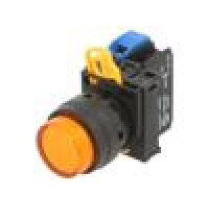 Přepínač: tlačítkový 22mm Stab.pol: 1 NO oranžová LED IP65
