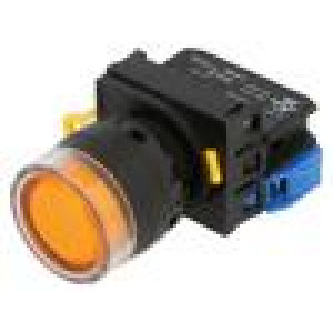 Přepínač: tlačítkový 22mm Stab.pol: 2 NO oranžová LED IP65