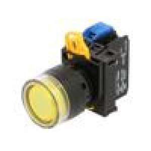 Přepínač: tlačítkový 22mm Stab.pol: 2 NO žlutá LED IP65 pol: 2