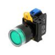 Přepínač: tlačítkový 22mm Stab.pol: 1 NO zelená LED IP65 pol: 2