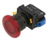 Přepínač: tlačítkový 22mm Stab.pol: 1 NO červená LED IP65 YW