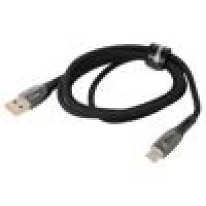 Kabel USB A vidlice,USB C vidlice 1m černá textilní 100W