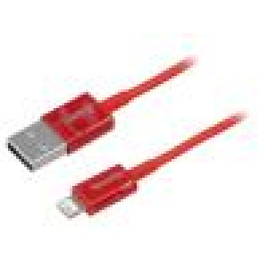 Kabel vidlice Apple Lightning,USB A vidlice 1m červená 2,4A
