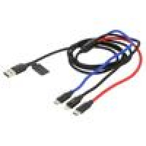 Kabel USB 2.0 1,2m černá,červená,modrá textilní 3,5A