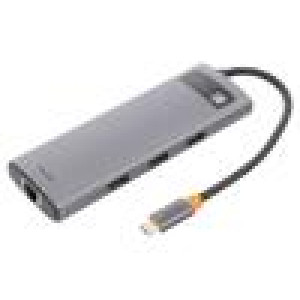 Hub USB šedá Počet portů: 8 0,15m Mat.těl: hliník