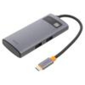 Hub USB HDMI zásuvka,USB A zásuvka x2,USB C zásuvka šedá