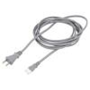 Kabel 2x0,75mm2 IEC C7 zásuvka,JIS 8303 vidlice PVC 3m šedá