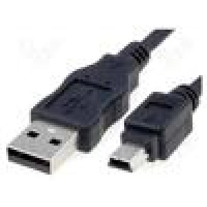 Kabel USB 2.0 USB A vidlice,USB B mini vidlice 1m černá