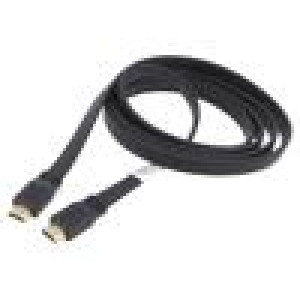 Kabel HDMI 2.0,plochý HDMI vidlice,z obou stran PVC 3m černá