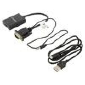 Adapter HDMI socket,Jack 3.5mm plug,VGA male 0.2m black
