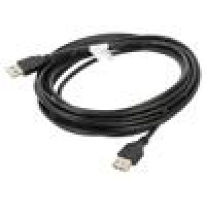 Kabel USB 2.0 USB A zásuvka,USB A vidlice zlacený 5m černá