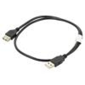 Kabel USB 2.0 USB A zásuvka,USB A vidlice zlacený 0,7m černá