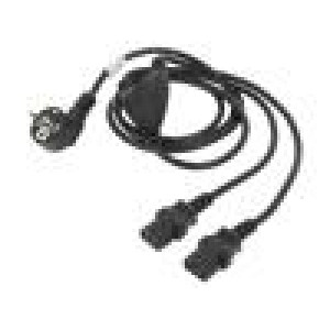 Kabel CEE 7/7 (E/F) úhlová vidlice,IEC C13 zásuvka x2 PVC