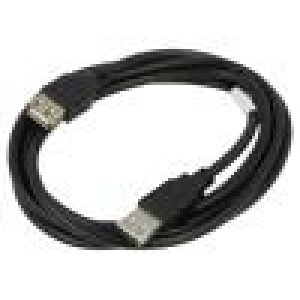 Kabel USB 2.0 USB A zásuvka,USB A vidlice zlacený 1,8m černá