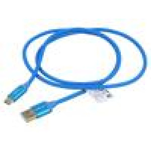Kabel USB 2.0 USB A vidlice,USB C vidlice zlacený 1m modrá