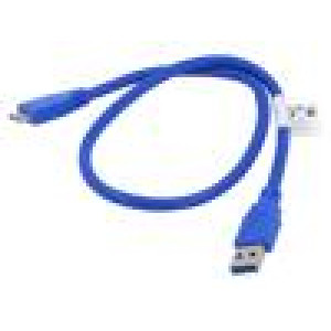 Kabel USB 3.0 USB A zásuvka,USB B micro vidlice zlacený 0,5m