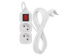 Prodlužovací kabel 3 m / 2 zásuvky / s vypínačem / bílý / PVC / 1 mm2