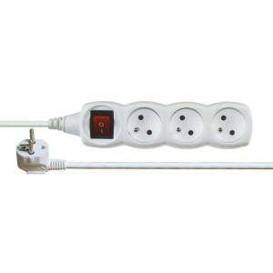 Prodlužovací kabel s vypínačem – 3 zásuvky, 1,5m, bílý