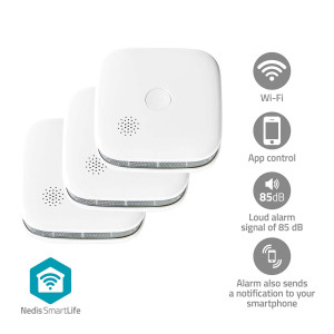 SmartLife Detektor Kouře | Wi-Fi | Napájení z baterie | Životnost snímače: 10 Rok | EN 14604 | Max. životnost baterie: 24 Měsíce | 85 dB | Bílá | 3 kusů