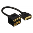 Adaptérový kabel DVI, 24+5pinová zástrčka DVI-I – 24+5pinová zásuvka DVI-I + zásuvka VGA, 0,20 m, černý