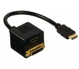Adaptérový kabel HDMI, konektor HDMI – 24+1pinová zásuvka DVI-D + vstup HDMI, 0,20 m, černý