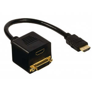Adaptérový kabel HDMI, konektor HDMI – 24+1pinová zásuvka DVI-D + vstup HDMI, 0,20 m, černý