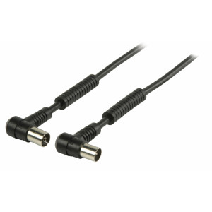 Koaxiální anténní kabel 100 dB, koaxiální zástrčka úhlová –koaxiální zásuvka úhlová 15,0 m, černý