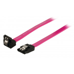 Datový kabel S-ATA II 3 Gb/s, 7-pinová zásuvka SATA se zámkem - 7-pinová zásuvka SATA se zámkem, úhlová 90°, 0,50 m, červený
