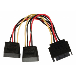 Rozbočovací napájecí kabel SATA, 15-pinová zástrčka SATA - 2× 15-pinová zásuvka SATA, 0,15 m, více barev