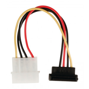 Redukční kabel interního napájení, 15-pinová zásuvka SATA, úhlová 270° - zástrčka Molex, 0,15 m, více barev