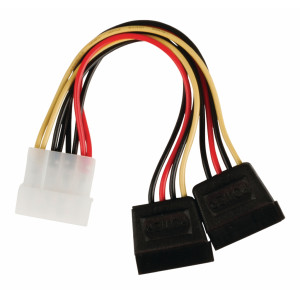Rozbočovací kabel interního napájení, zástrčka Molex - 2× 15-pinová zásuvka SATA, 0,15 m, více barev