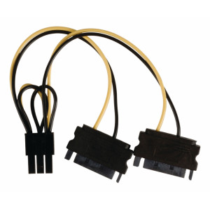 Rozbočovací kabel interního napájení, zásuvka PCI Express - 2× 15-pinová zástrčka SATA, 0,15 m, více barev