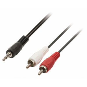 Redukční stereo audio kabel s jackem, zástrčka 3,5 mm - 2× zástrčka RCA, 0,50 m, černý