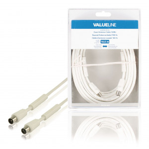 Koaxiální anténní kabel 100 dB koaxiální zástrčka – koaxiální zásuvka 10,0 m, bílý