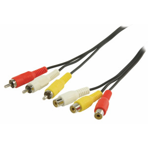 AV prodlužovaní kabel s konektory 3x RCA zástrčka – 3x RCA zásuvka 5,00 m černý