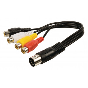Redukční audio kabel DIN, 5pin zástrčka DIN - 4× zásuvka RCA, 0,20 m, černý