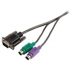 Kabel KVM, zástrčka VGA – 2× zástrčka PS2 – zásuvka VGA – 2× zástrčka PS2, 2,00 m, černý