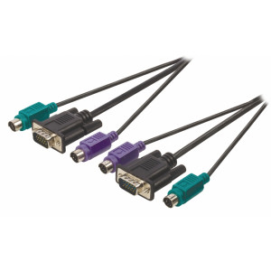 Kabel KVM, zástrčka VGA – 2× zástrčka PS2 – zástrčka VGA – 2× zástrčka PS2, 2,00 m, černý