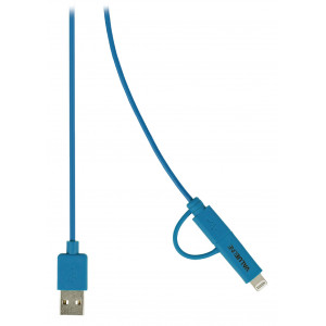 Synchronizační a nabíjecí kabel, zástrčka USB 2.0 A – zástrčka Micro B s přiloženým adaptérem Lightning, 1,00 m, modrý