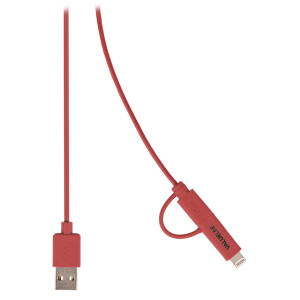 Synchronizační a nabíjecí kabel, zástrčka USB 2.0 A – zástrčka Micro B s přiloženým adaptérem Lightning, 1,00 m, červený