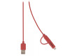Synchronizační a nabíjecí kabel, zástrčka USB 2.0 A – zástrčka Micro B s přiloženým adaptérem Lightning, 1,00 m, červený