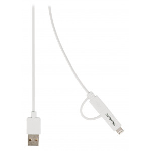 Synchronizační a nabíjecí kabel, zástrčka USB 2.0 A – zástrčka Micro B s přiloženým adaptérem Lightning, 1,00 m, bílý