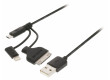 Synchronizační a nabíjecí kabel, zástrčka USB 2.0 A – zástrčka Micro B s přiloženým adaptérem Lightning a 30pinovým dokovacím adaptérem, 1,00 m, černý
