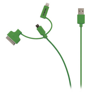 Synchronizační a nabíjecí kabel, zástrčka USB 2.0 A – zástrčka Micro B s přiloženým adaptérem Lightning a 30pinovým dokovacím adaptérem, 1,00 m, zelený
